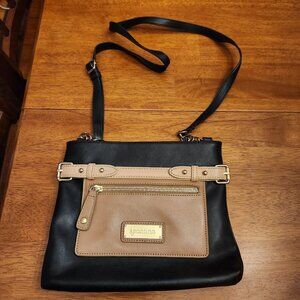 Spartina 449 genuine leather black and camel belted hipster handbag